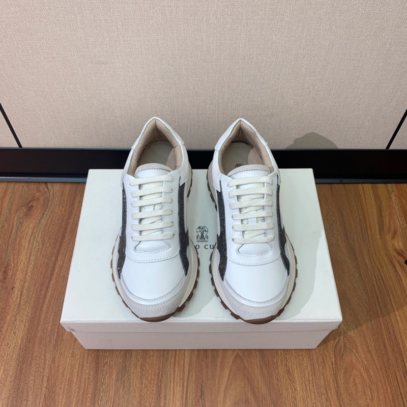 2025 Unisex Brunello Cucinelli White Grey Leather Suede Sneakers LY