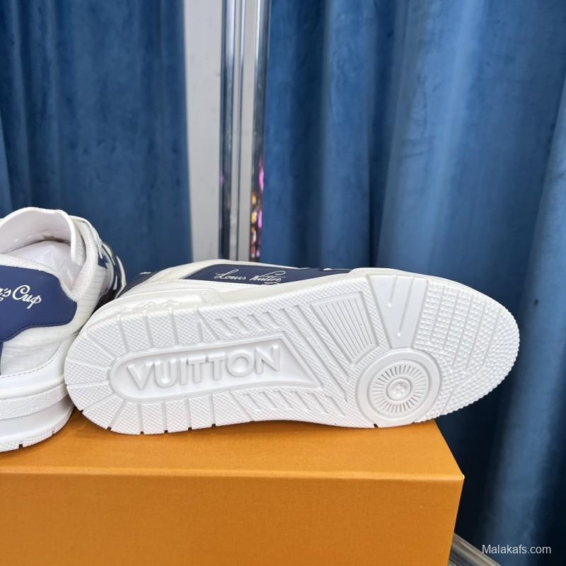 2025 Unisex Louis Vuitton White Navy Leather Sneakers