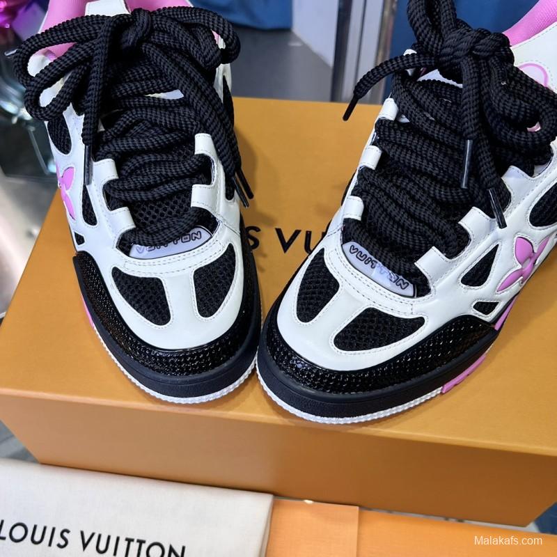 2025 Unisex Louis Vuitton White Black Pink Leather Mesh LV Trainer