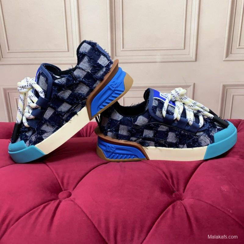 2024 Unisex Dolce & Gabbana Blue Black Canvas Leather Sneakers