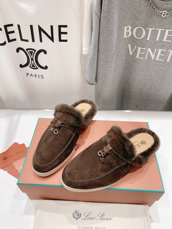 2024 Women LP Brown Suede Shearling Loafers MJ00300