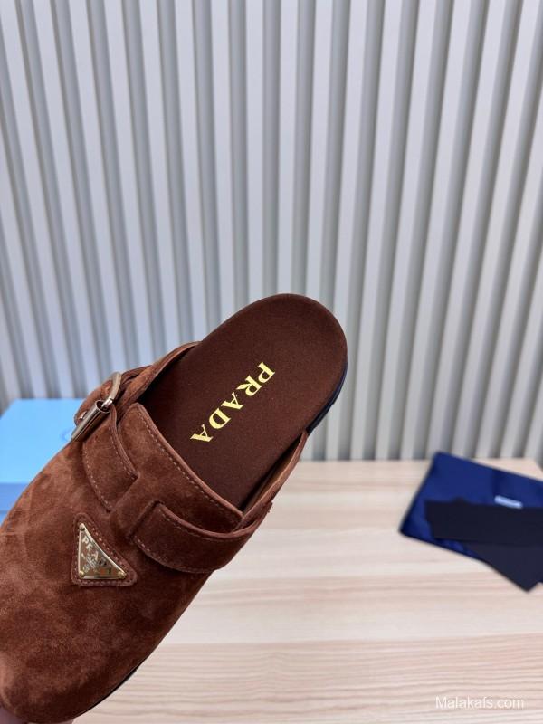 2025 Slippers Prada Brown Suede Slippers LY00280