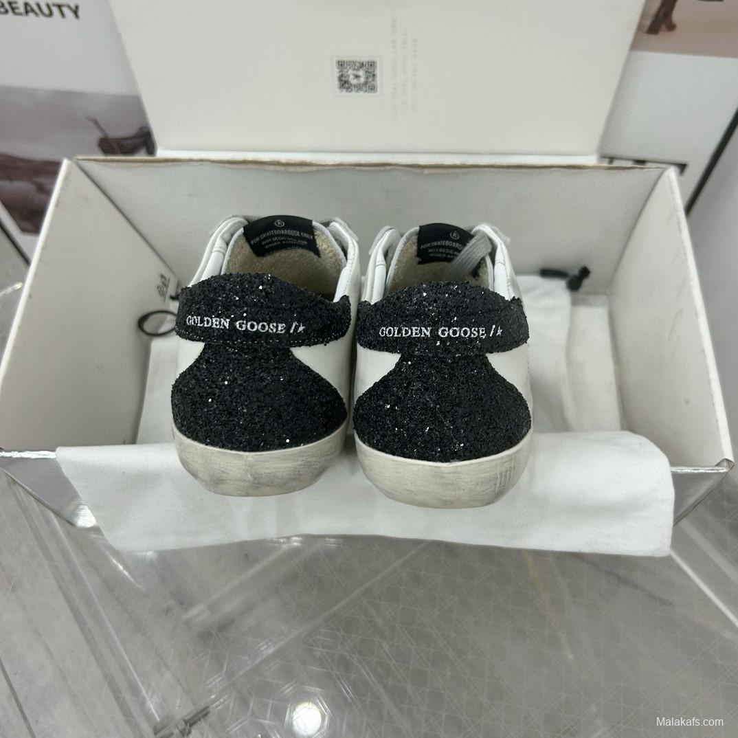 2025 Women GGDB White Gold Black Leather Sneakers