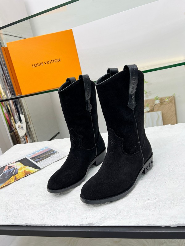 2024 Women Louis Vuitton black leather suede boots MJ00360