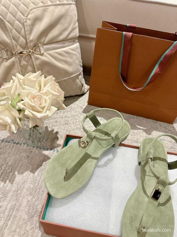 2025 Women LP Light Green Suede Sandals LY00360