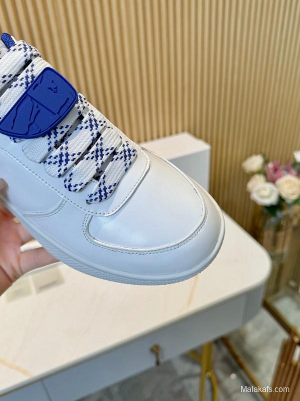 2024 Men Burberry White Blue Calf Leather Casual Sneakers MJ00330