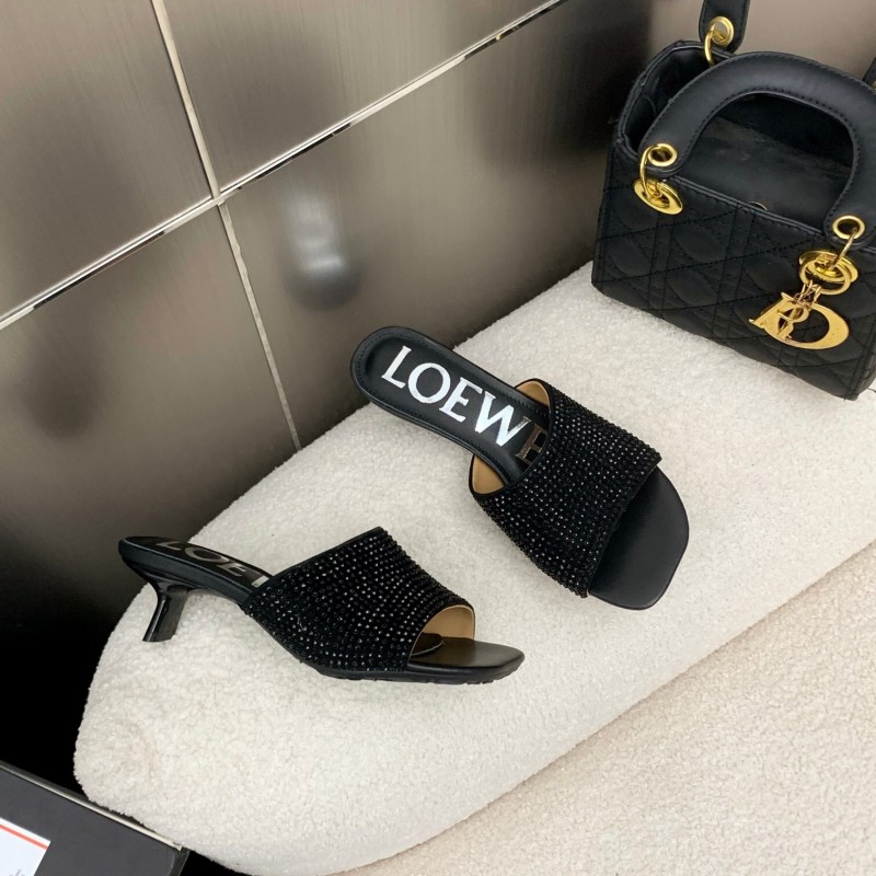2025 Women Loewe Black Leather Heels LY00240