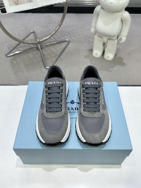 2025 Unisex Prada Grey Suede Leather Sneakers KFY00310
