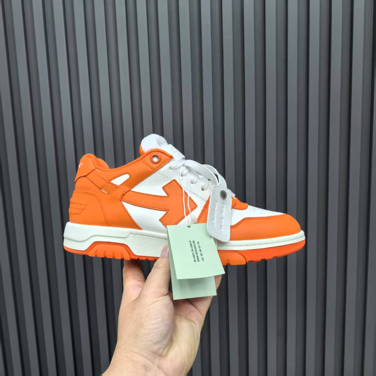 2025 Unisex Off-White Orange White Leather Sneakers MJ00320
