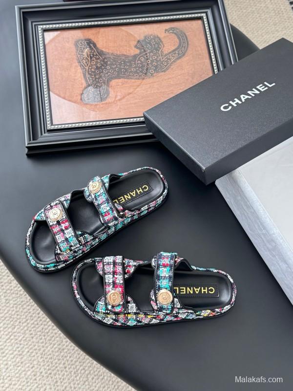 2025 Women Chanel Multi Color Fabric Leather Sandals LY00310