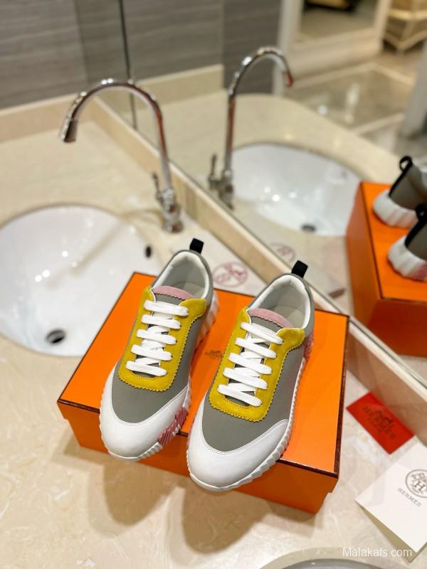 2024 Unisex Hermès Yellow Grey White Imported Silk Lambskin Imported Rain Velvet Casual Sneakers MJ00320