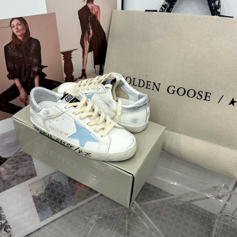 2025 Women GGDB White Light Blue Leather Suede Sneakers