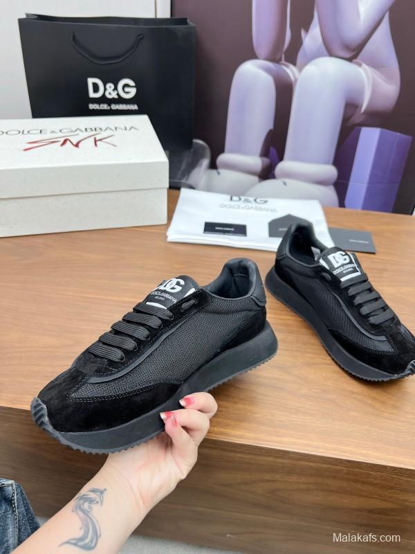 2025 Unisex Dolce & Gabbana Black Mesh Suede PU Sole Sneakers LY00300