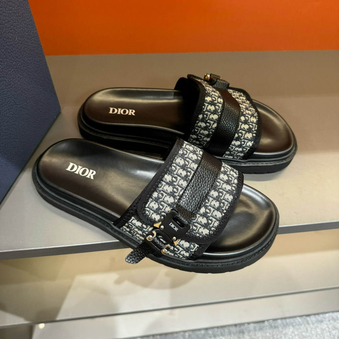 2024 Slippers Dior Black Canvas Leather Slippers MJ00190