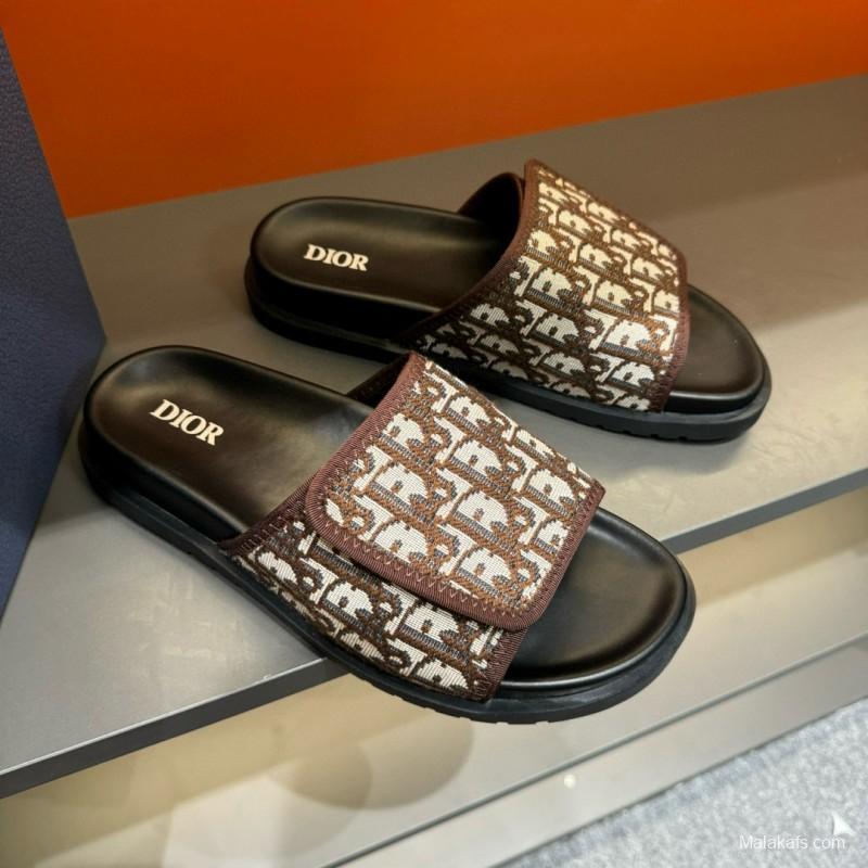 2024 Dior Brown Beige Fabric Slippers MJ00180