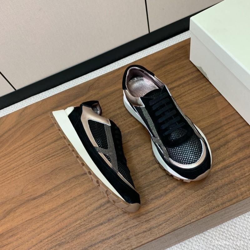 2025 Women Brunello Cucinelli Black Rose Gold Mesh Suede Leather Sneaker