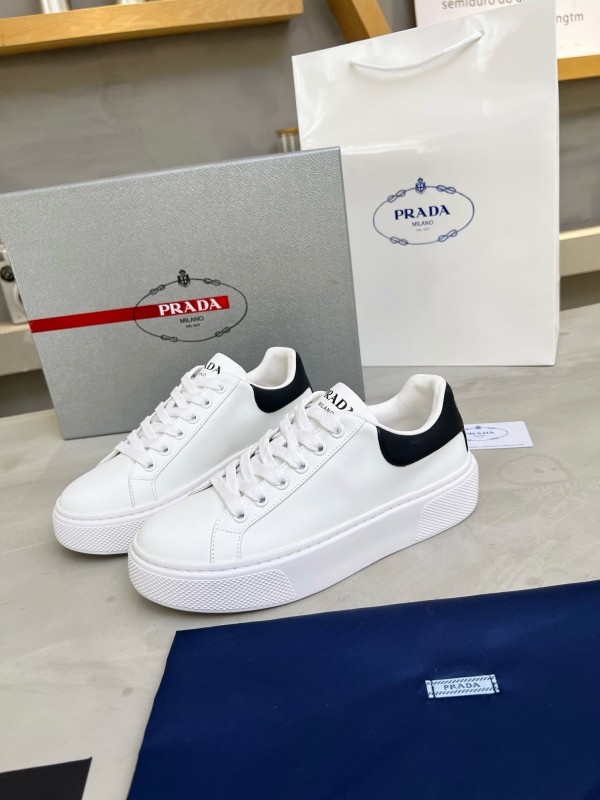 2024 Unisex Prada White Black Leather Sneakers MJ00310