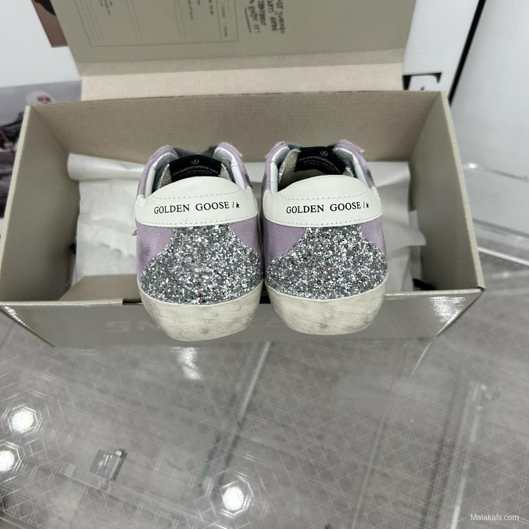 2025 Women GGDB Lilac Silver Glitter Leather Suede Sneakers