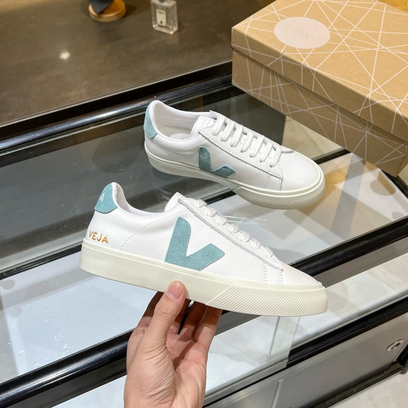 2025 Unisex VEJA White Blue Leather Canvas Sneakers Vulcanized MJ00240