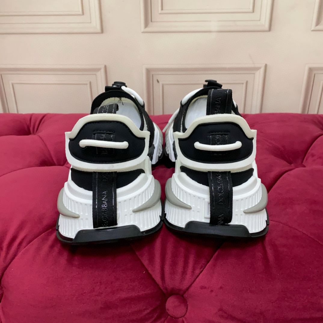 2024 Unisex Dolce & Gabbana Black White Knit Leather Sneakers MJ00340
