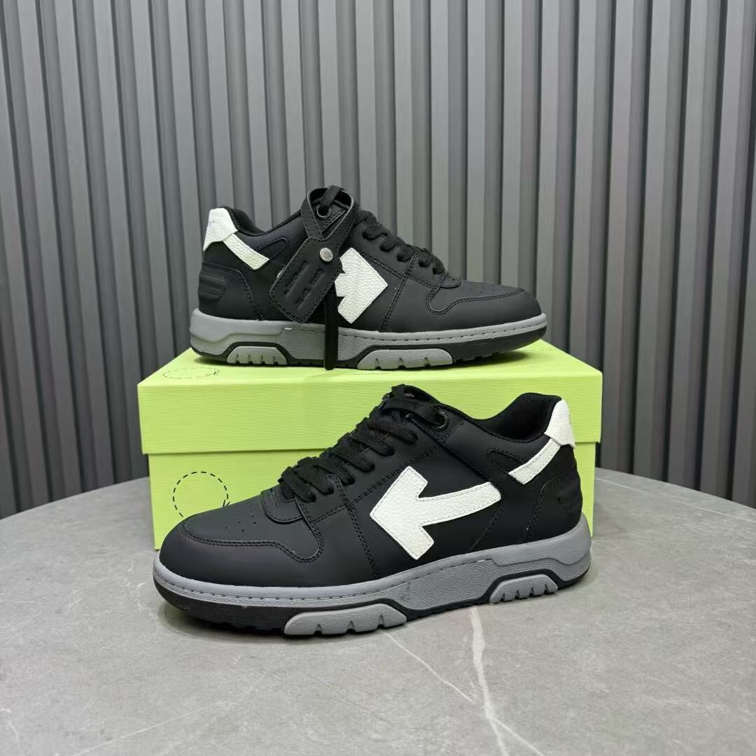 2025 Unisex Off-White Black White Leather Sneakers KFY00320