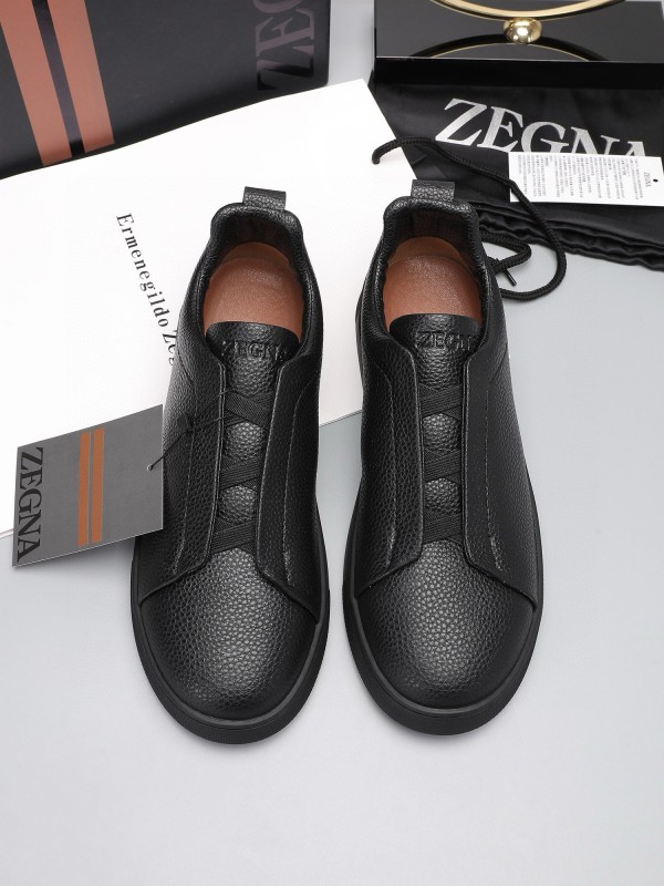 2024 Men Ermenegildo Zegna Black Leather Sneakers MJ00240