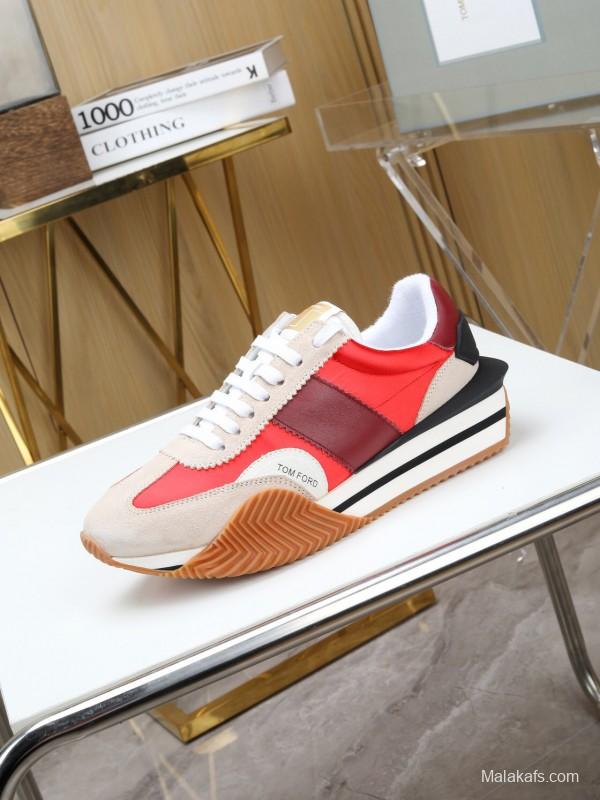 2025 Unisex TOM FORD Red Burgundy White Suede Leather Sneakers LY00360(F)/LY00370(M)