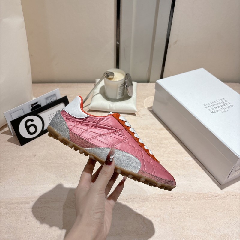 2025 Unisex Maison Margiela Pink Orange Nylon Suede Leather Sneakers Vintage Effect