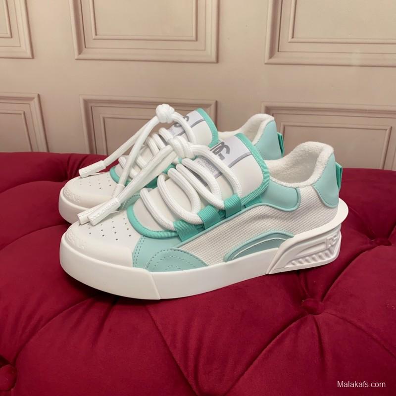 2025 Women Dolce & Gabbana White Mint Leather Mesh Sneakers