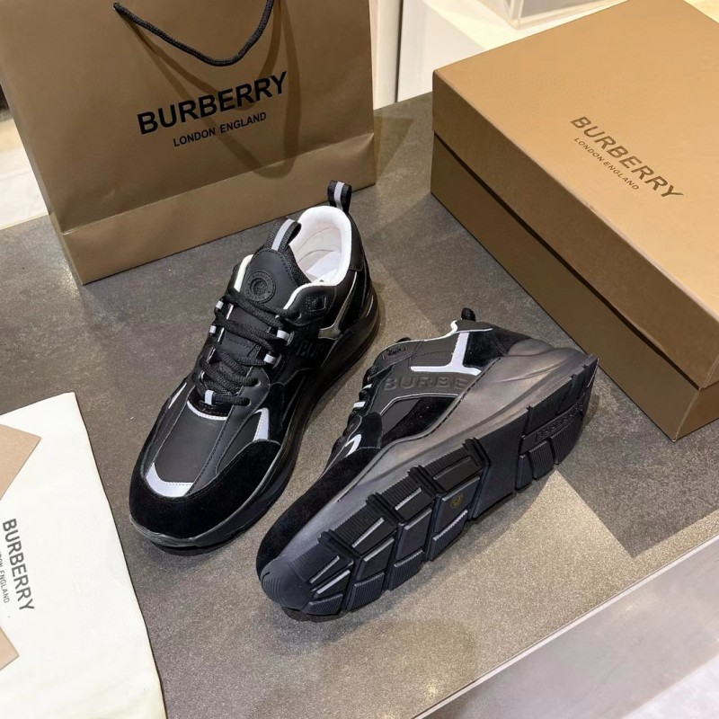 2025 Unisex Burberry Black White Leather Suede Sneakers MJ00380