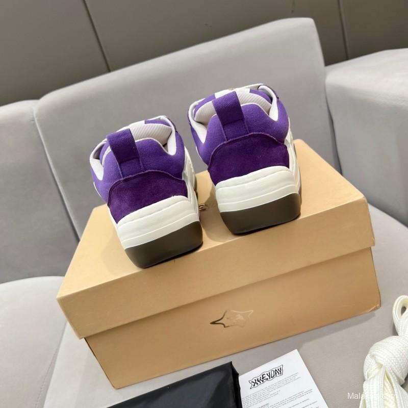 2025 Unisex HEYDAY Purple White Canvas Leather Sneakers Wave Sole KFY00260