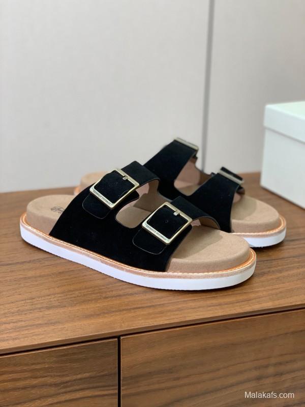 2025 Unisex Brunello Cucinelli Black Suede Leather Slippers KFY00250