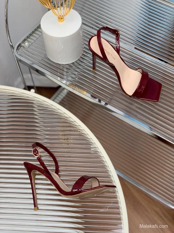 2025 Women Gianvito Rossi Burgundy Patent Leather High Heel Sandals
