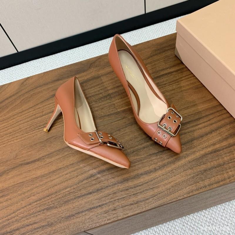 2025 Women Gianvito Rossi Brown Leather Heels KFY00300