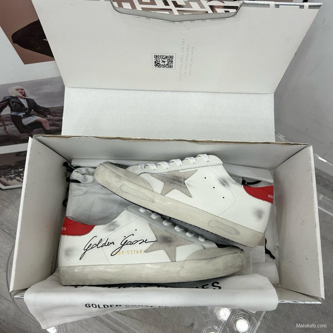 2025 Women GGDB White Red Leather Sneakers