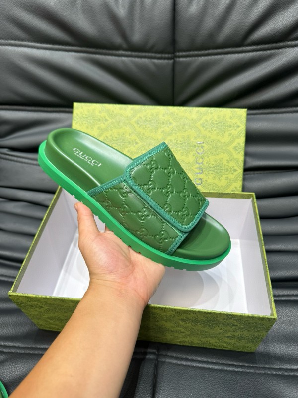 2024 Slippers Gucci Green Leather Slippers MJ00200