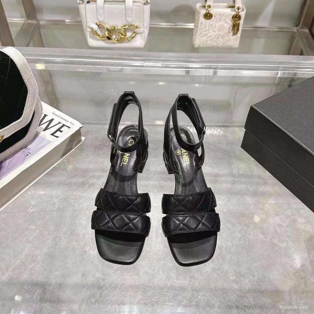 2025 Women Chanel Black Leather Sandals LY00280