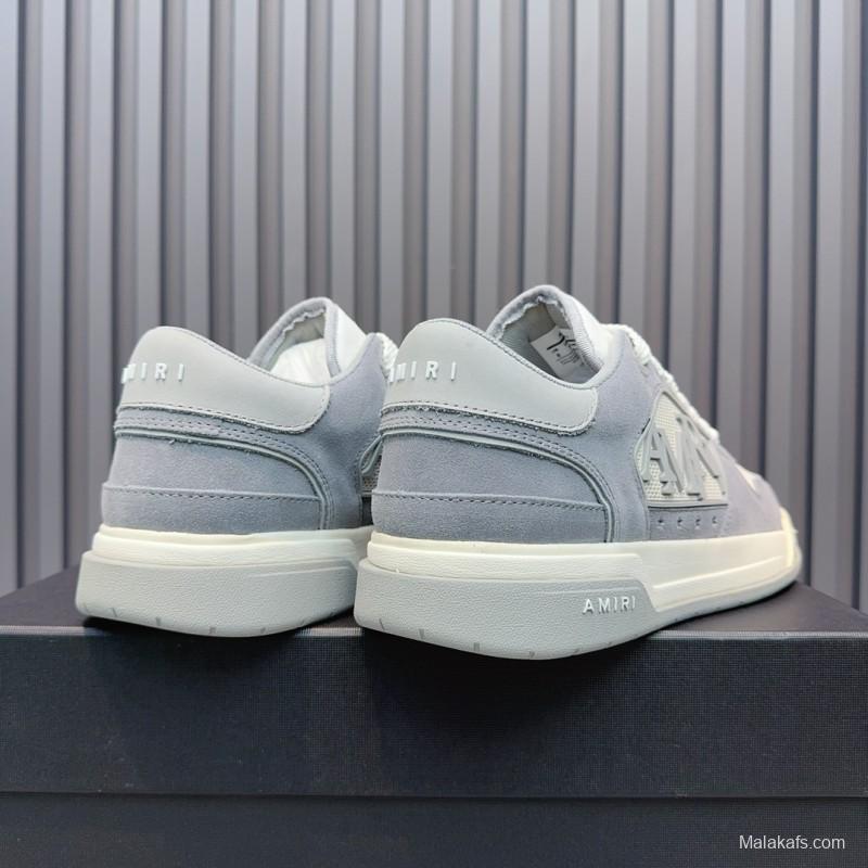 2025 Unisex Amiri White Grey Leather Suede Sneakers MJ00360