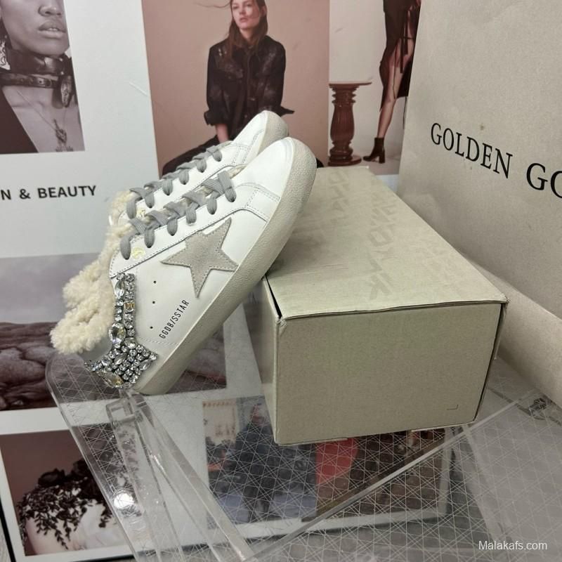 2025 Women GGDB White Grey Leather Shearling Sneakers MJ00260