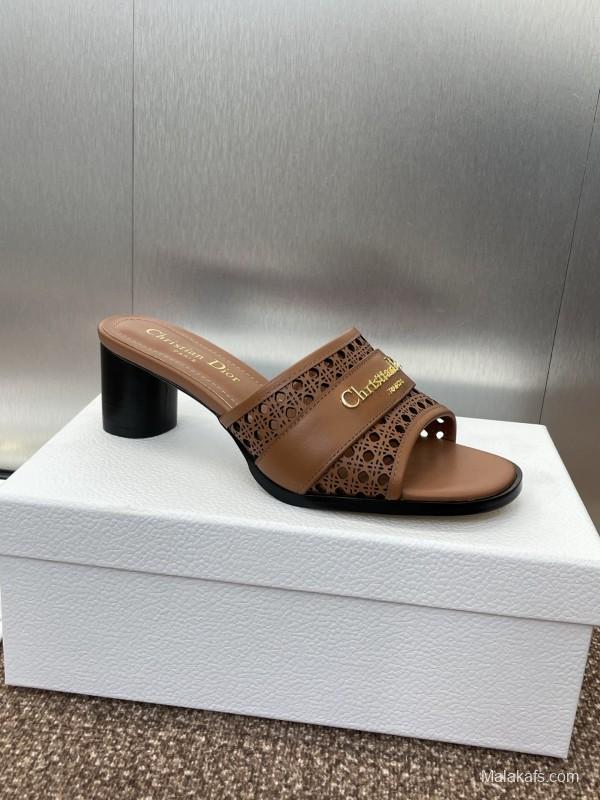 2025 Women Dior Brown Leather Sandals Christian Dior Paris KFY00310