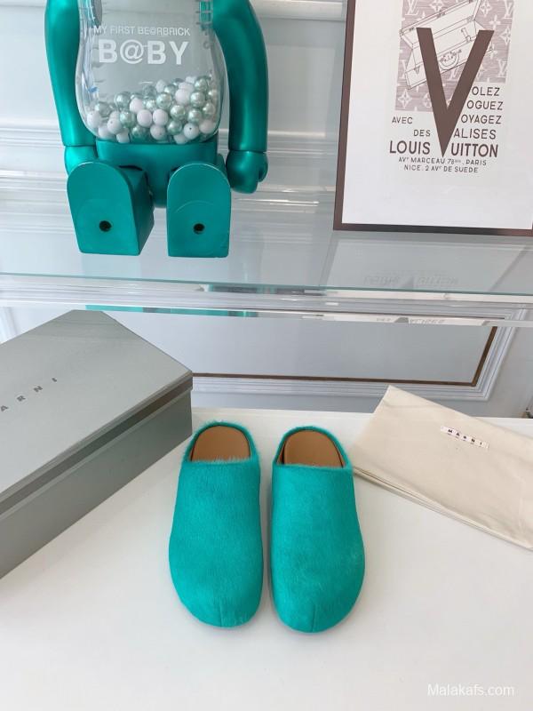 2024 Women Marni Turquoise Calf Hair Mules