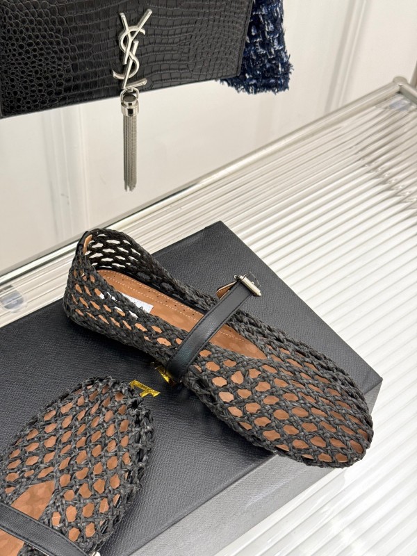 2025 Women AlAIA Black Leather Woven Mary Jane