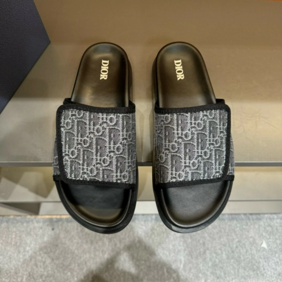 2024 Dior black grey canvas leather Slippers MJ00180