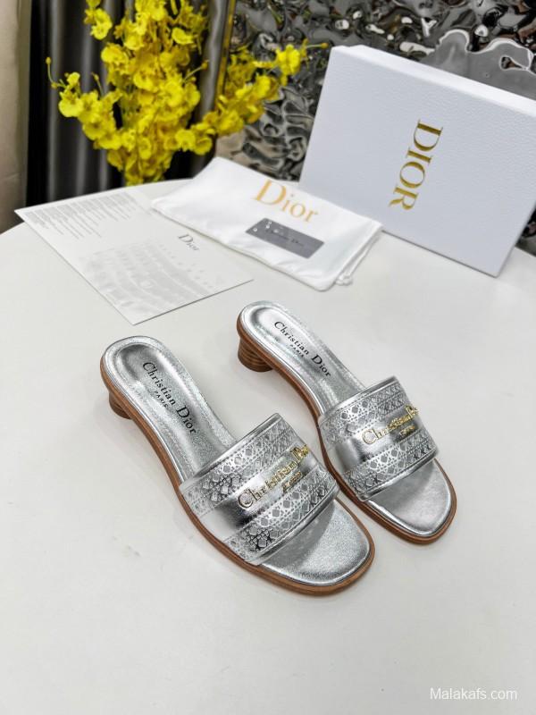 2025 Women Dior Silver Leather Slide Heels LY00210
