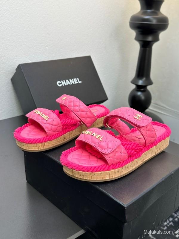 2025 Slippers Chanel Pink Quilted Fabric Espadrille LY00250