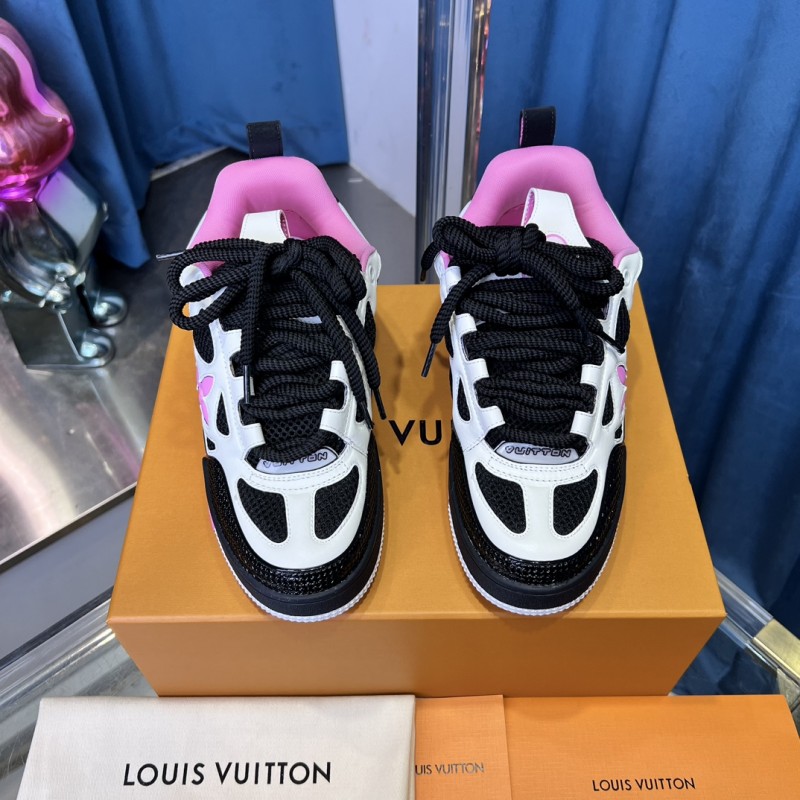 2025 Unisex Louis Vuitton White Black Pink Leather Mesh LV Trainer