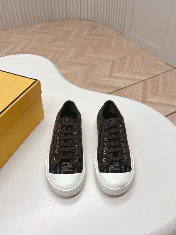 2025 Women Fendi Brown Black Canvas Sneakers LY00280