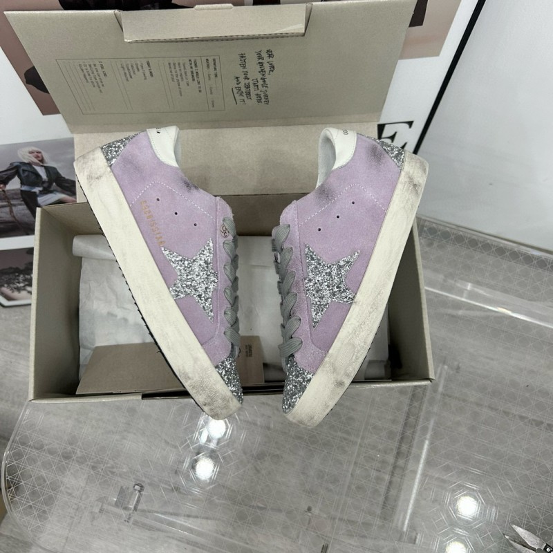2025 Women GGDB Lilac Silver Glitter Leather Suede Sneakers