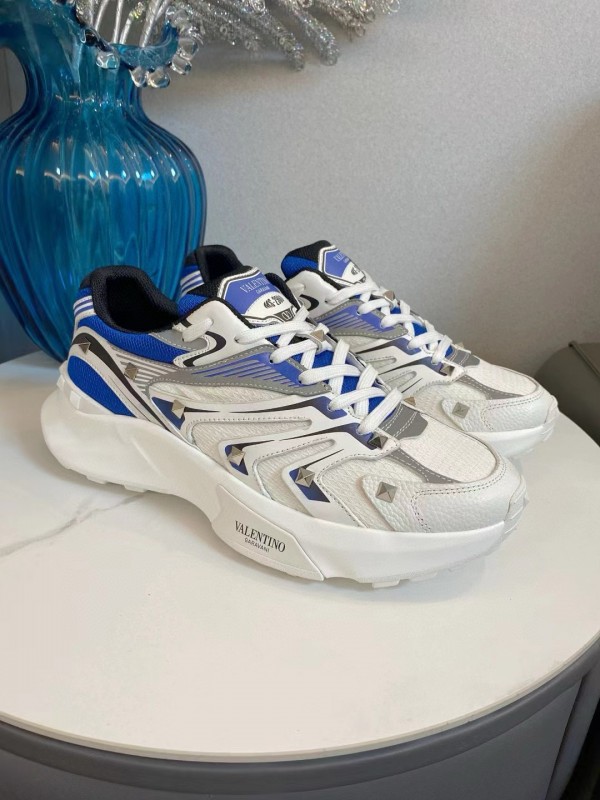 2024 Unisex Valentino Blue White Grey Mesh Leather Sneakers MJ00410