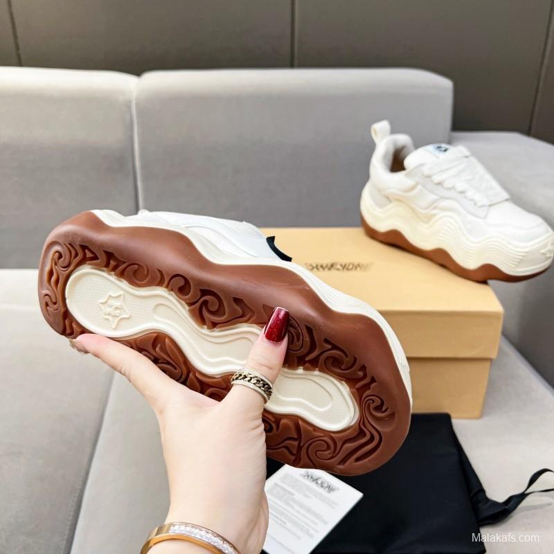 2025 Unisex HEYDAY White Brown Canvas Leather Wave Sneakers KFY00260